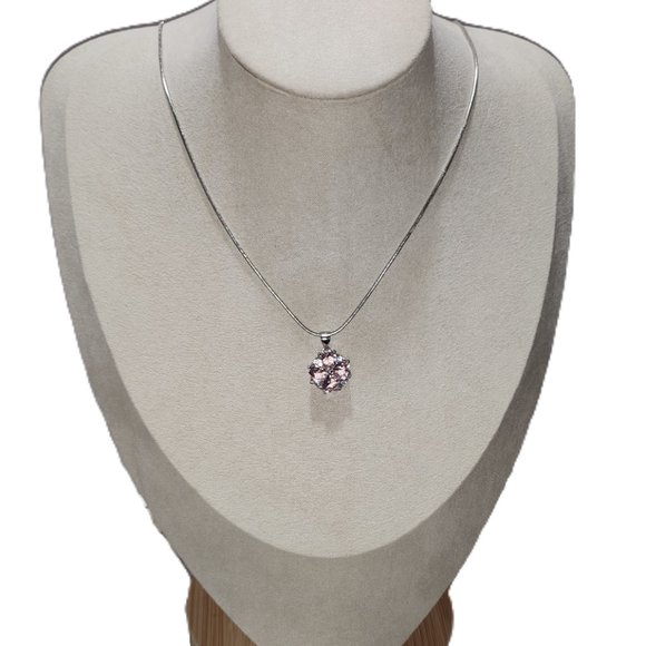 Pink Cubic Zirconia Hearts Pendant Necklace 925 Sterling Silver Fashion Jewelry - Picture 6 of 14